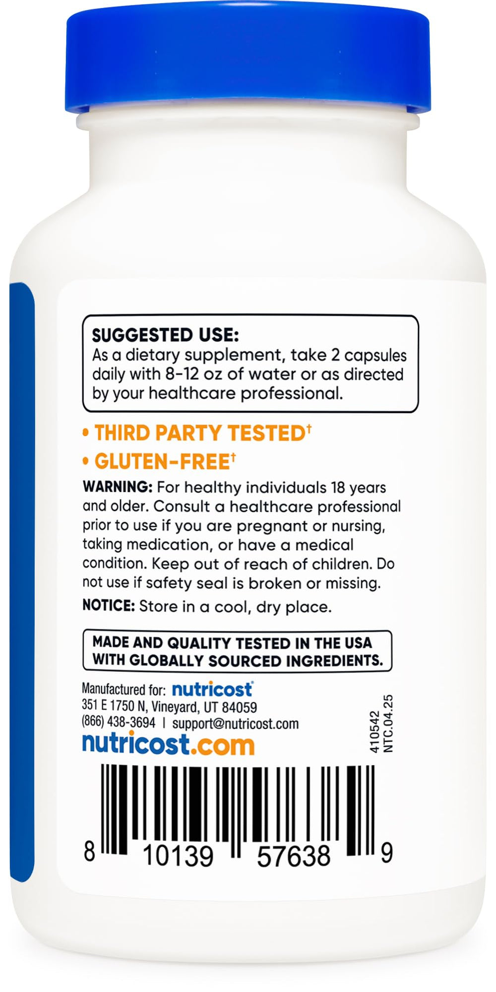 Pouring Nutricost Benfotiamine capsules illustrates daily dosage guidance for daily use.