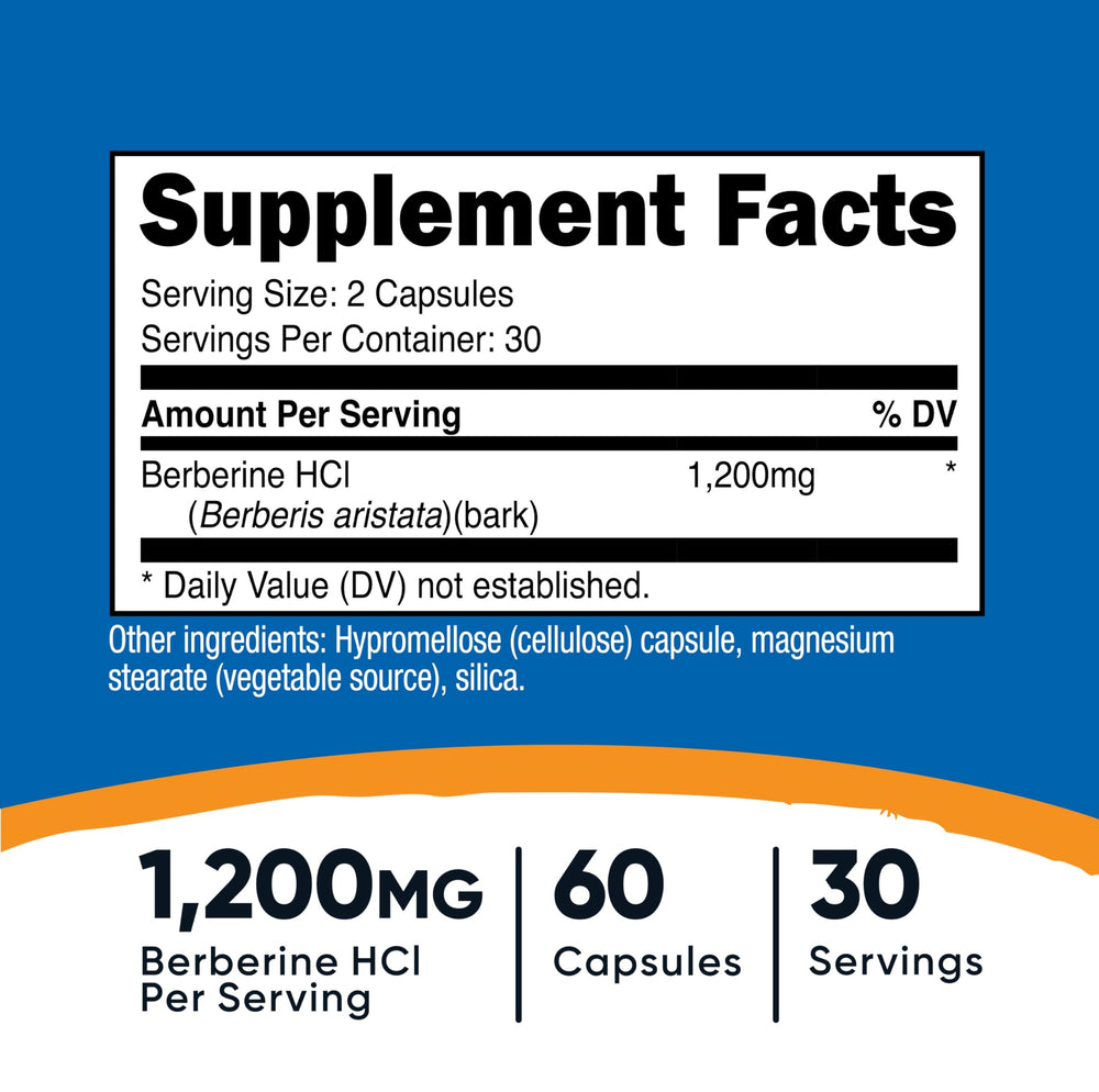 Nutricost Berberine HCl 1200mg bottle closeup highlights capsule texture