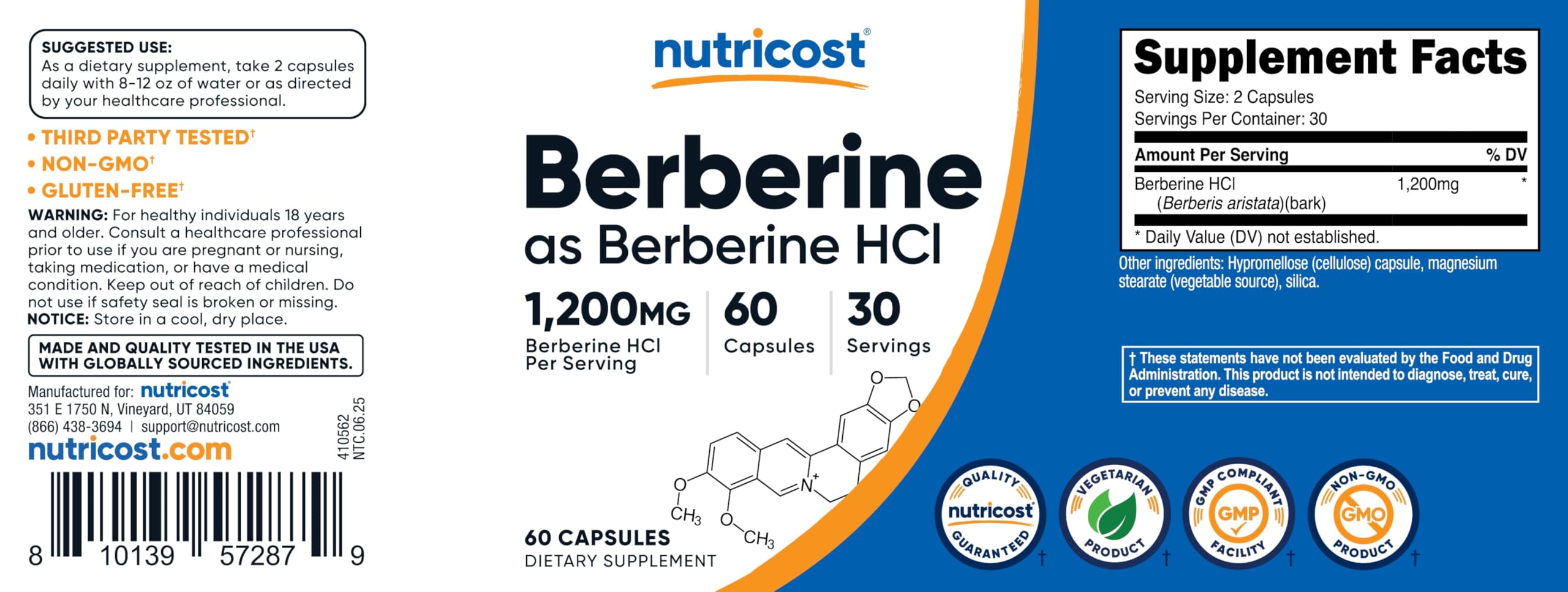 Nutricost Berberine HCl 1200mg full bottle on neutral background