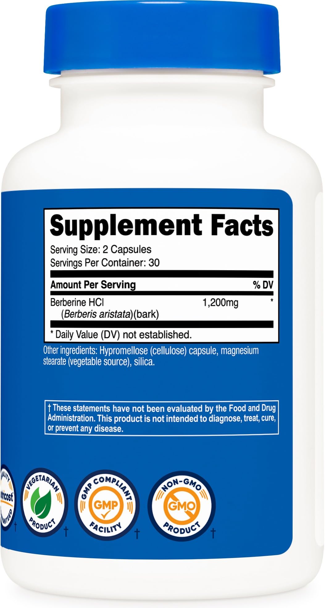 Nutricost Berberine HCl 1200mg label details and dosage info