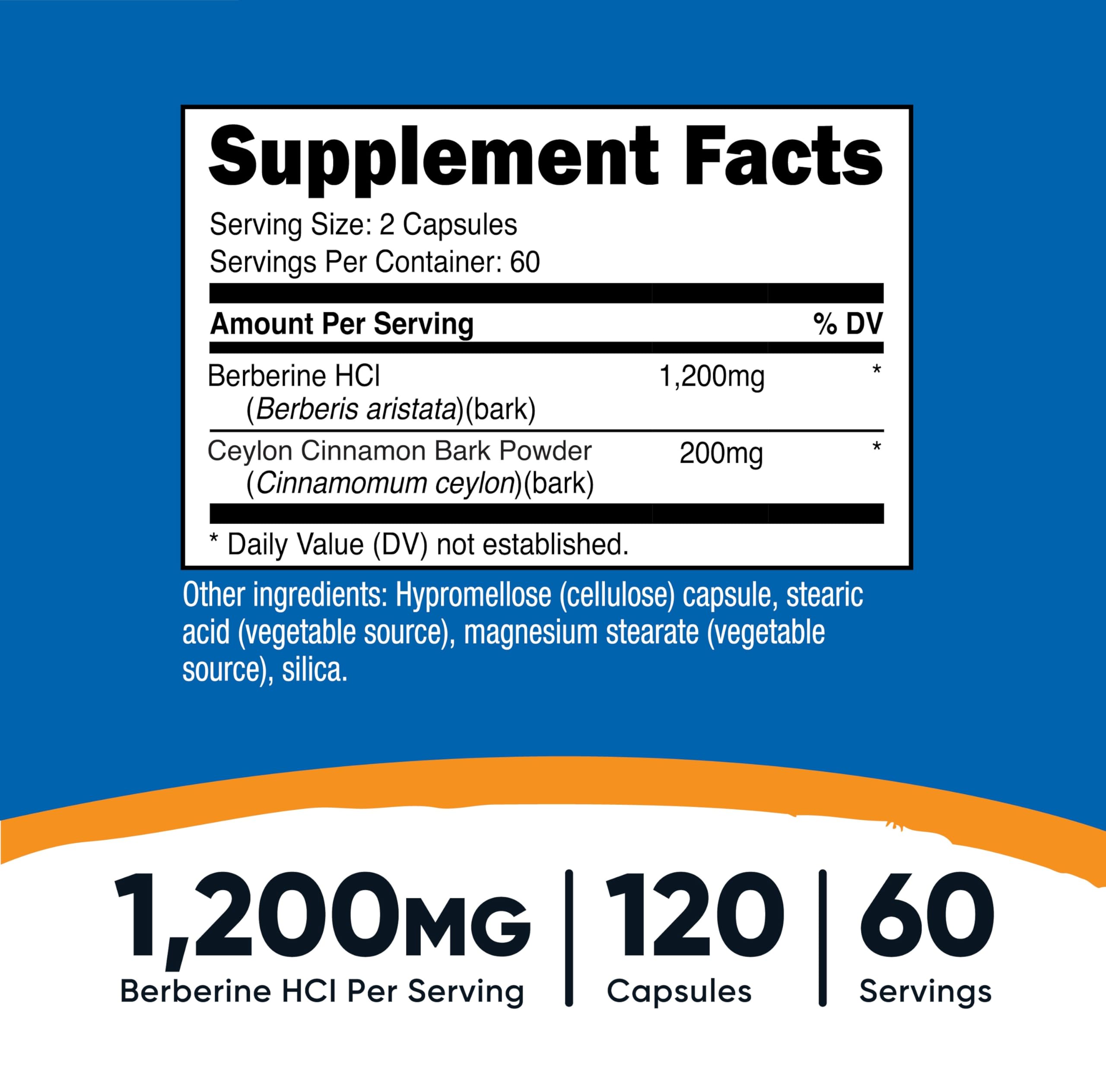 Nutricost Berberine HCl Cinnamon capsules close-up, easy daily ingestion