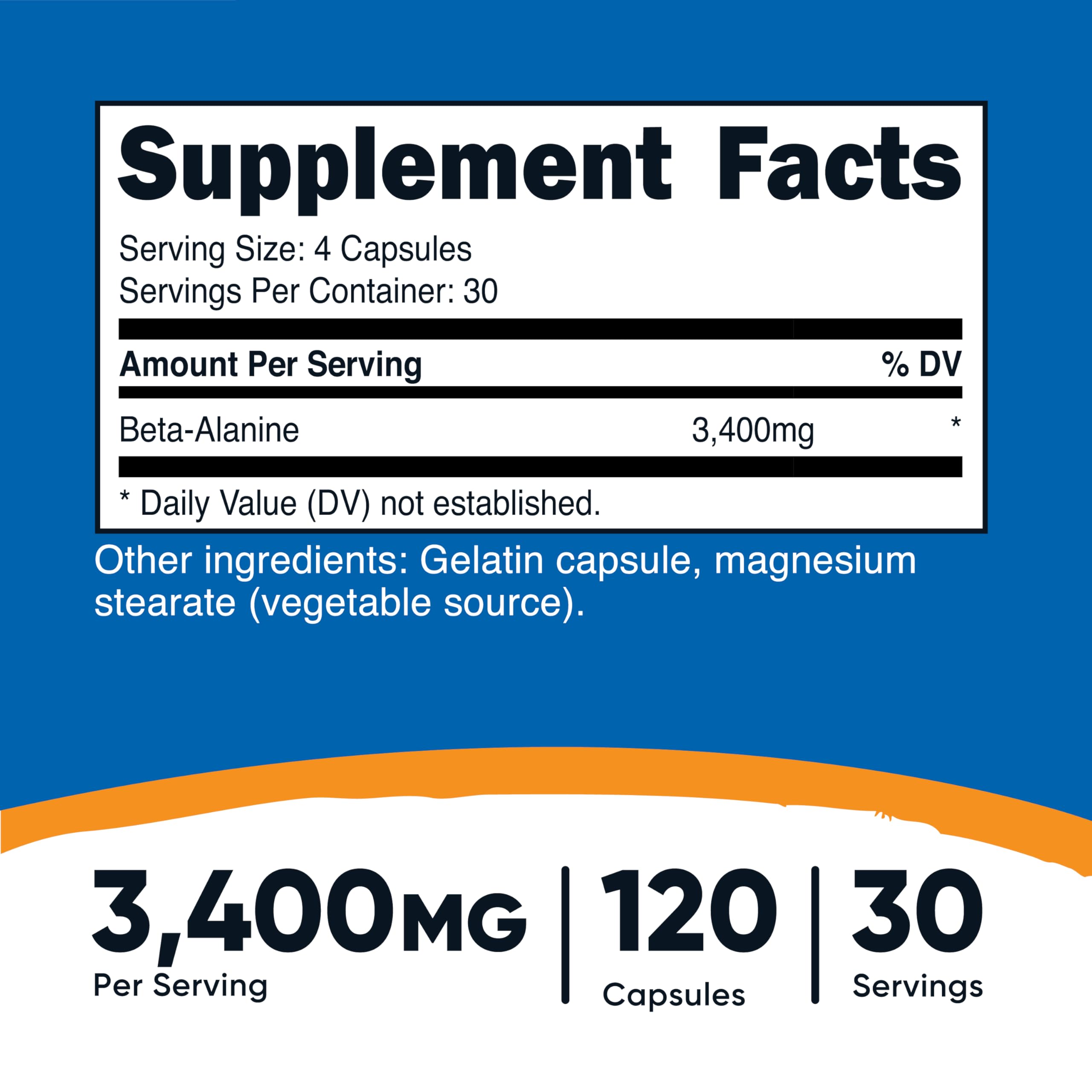 Nutricost Beta-Alanine capsules close-up highlighting 850 mg per cap.