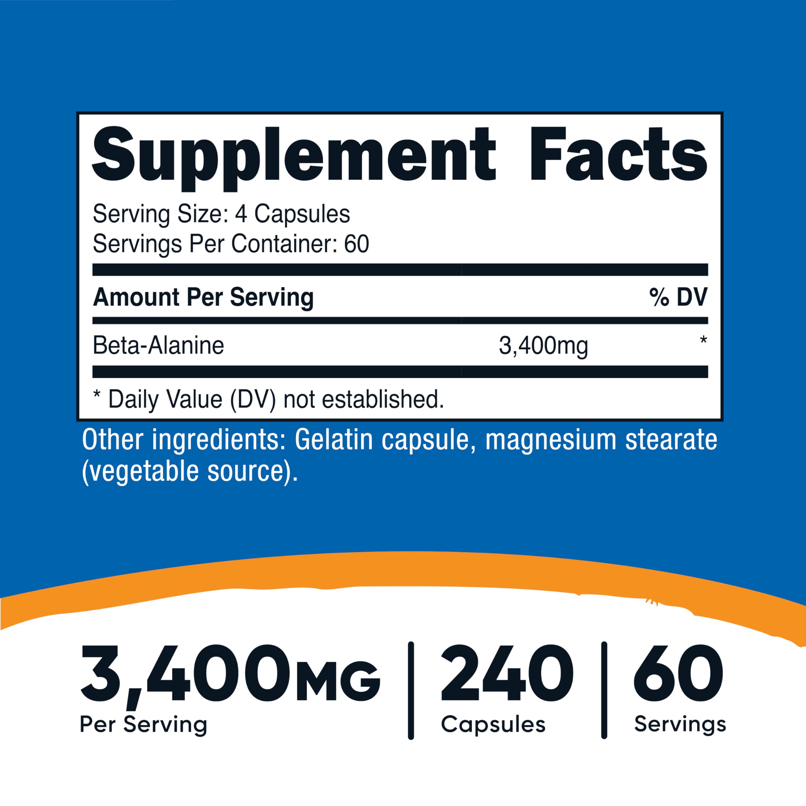 Nutricost Beta-Alanine capsules close-up showing 850 mg per capsule