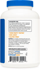 Nutricost Beta-Alanine label highlights gluten-free and non-GMO quality