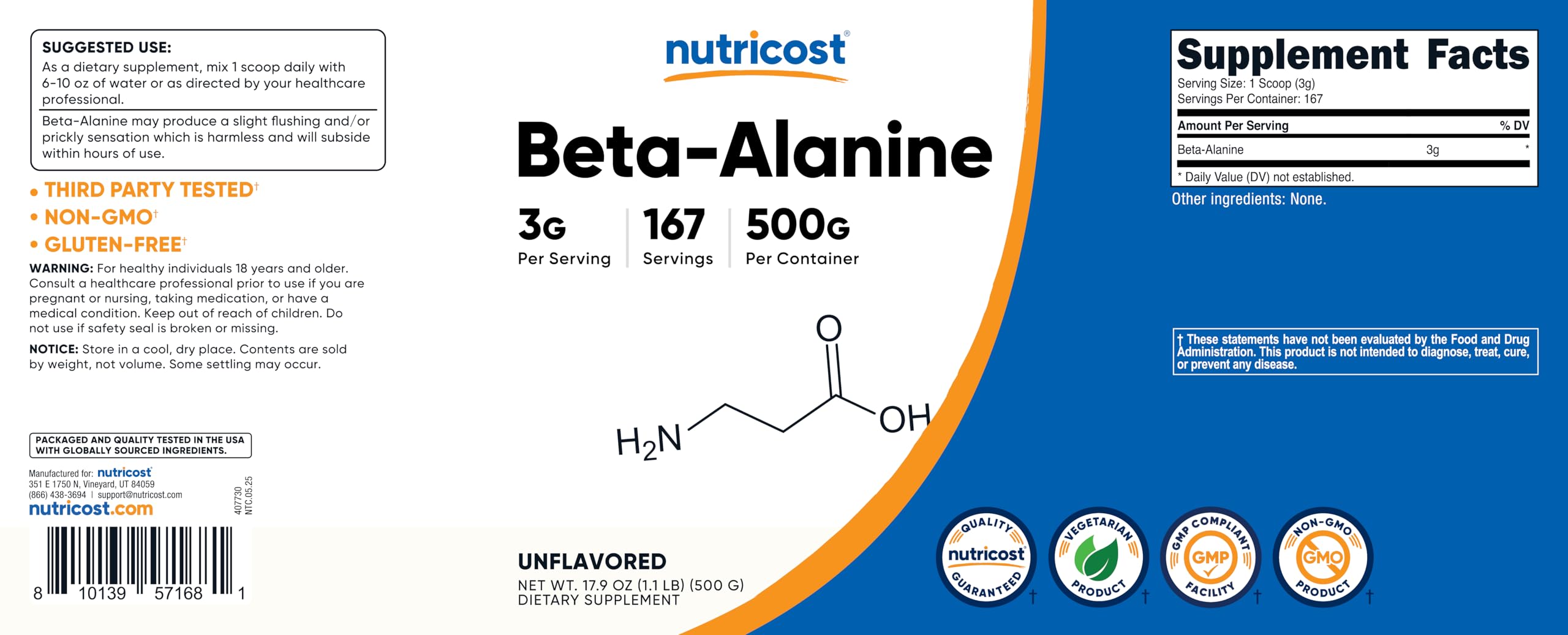 Nutricost Beta Alanine powder being poured into a shaker for easy blending.