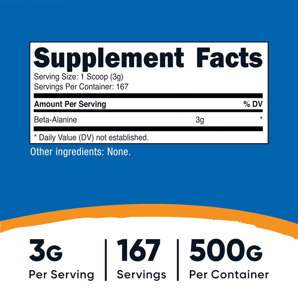 Nutricost Beta Alanine powder with included scoop for precise daily servings.