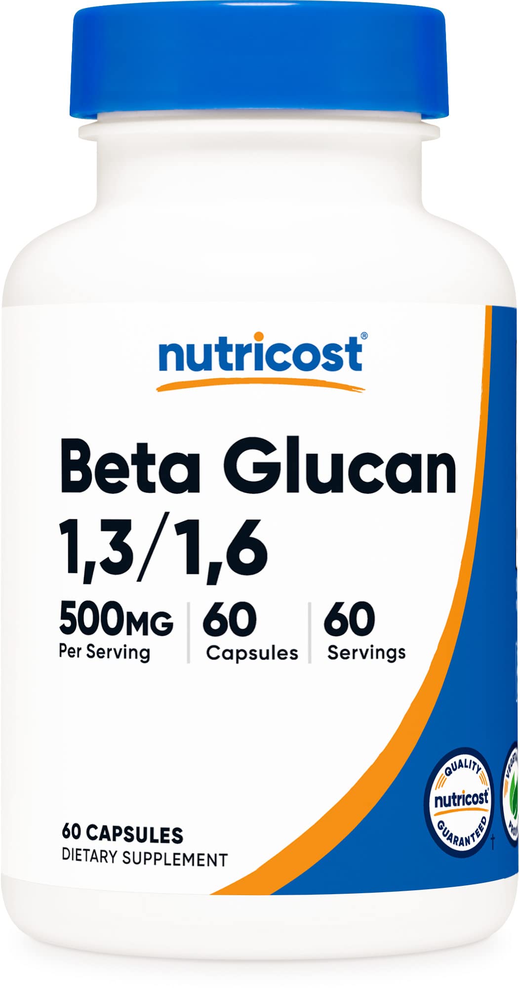 Nutricost Beta Glucan 500mg bottle with clear label for easy daily use.