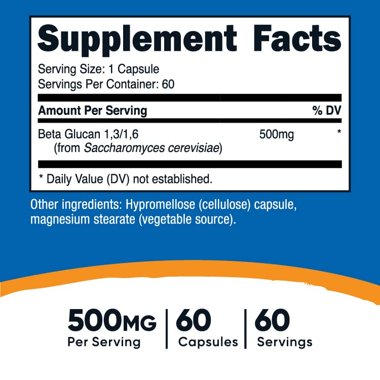 Nutricost Beta Glucan capsules in vegetarian form for convenient dosing.