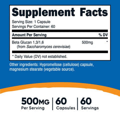 Nutricost Beta Glucan capsules in vegetarian form for convenient dosing.