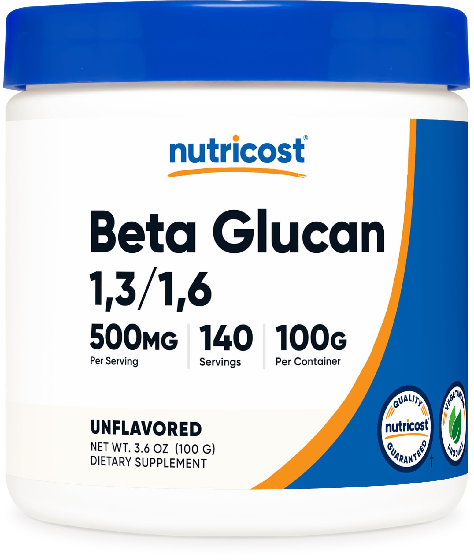 Nutricost Beta Glucan Powder bottle showing convenient packaging for daily use