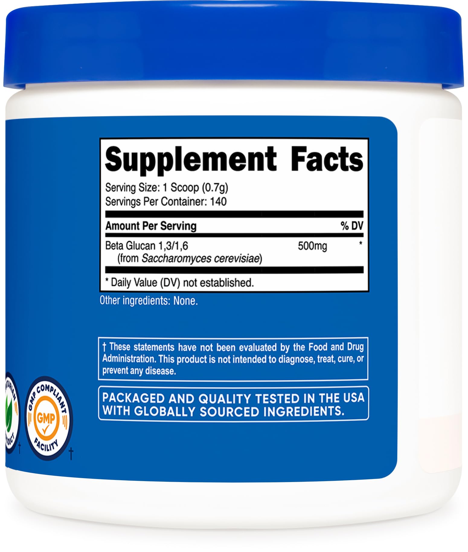 Nutricost Beta Glucan Powder GMP seal reflects quality manufacturing