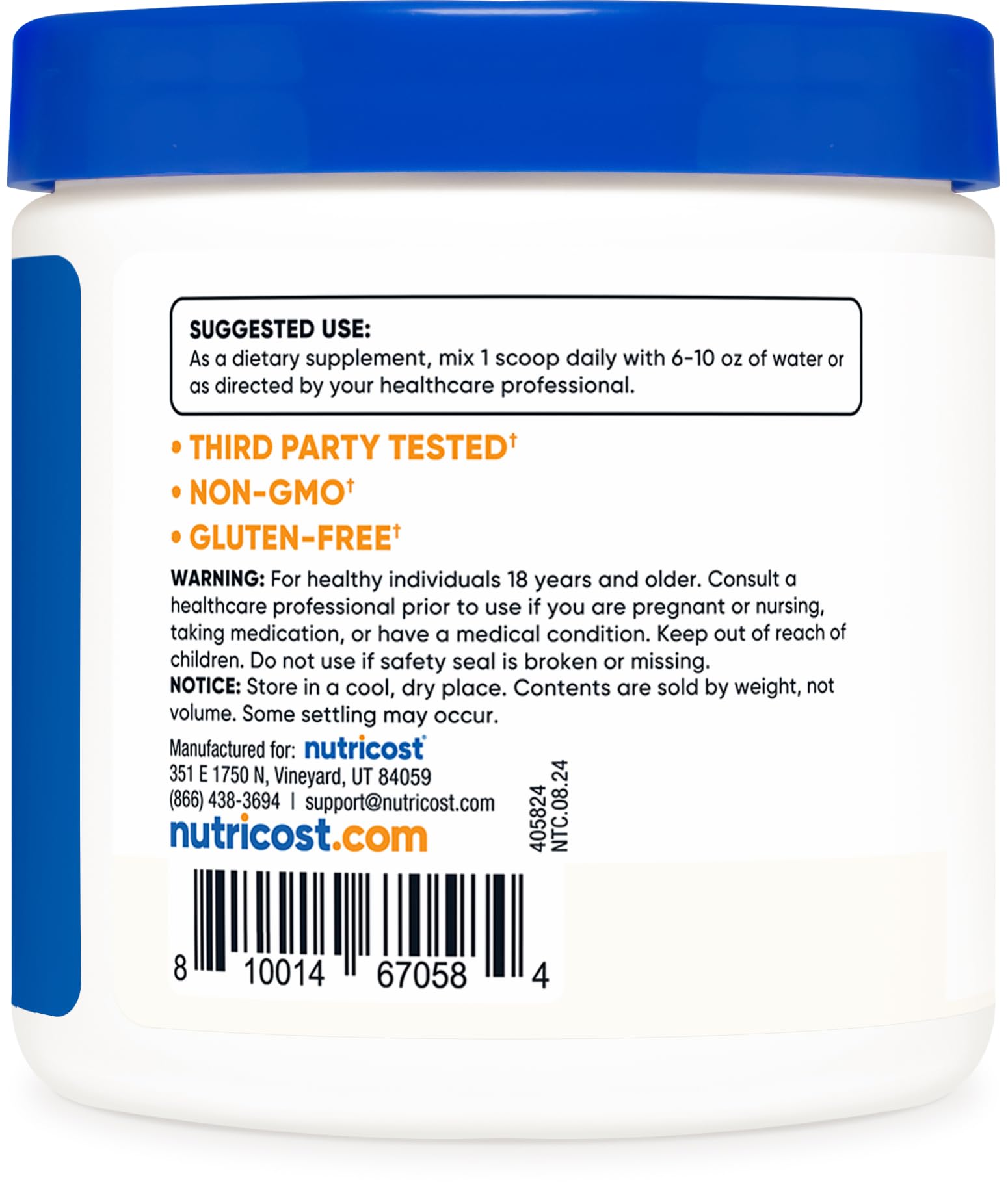 Nutricost Beta Glucan Powder Non-GMO Gluten-Free label signals clean ingredients