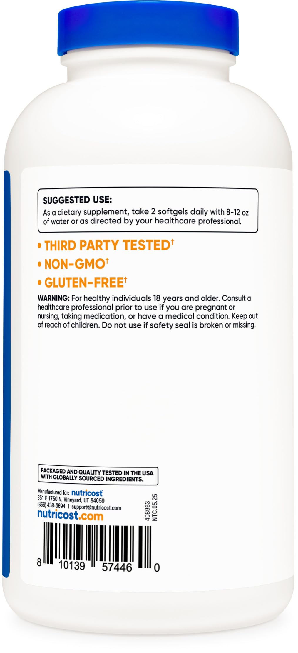 Nutricost Beta Sitosterol packaging box, 120 servings, convenient softgels