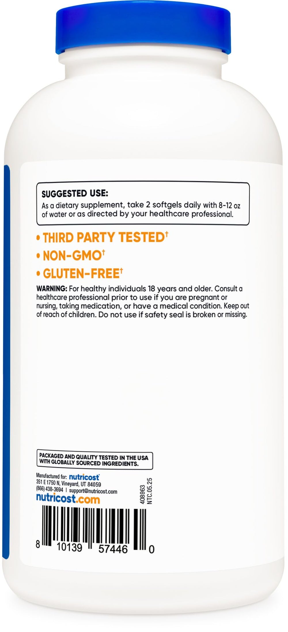 Nutricost Beta Sitosterol packaging box, 120 servings, convenient softgels