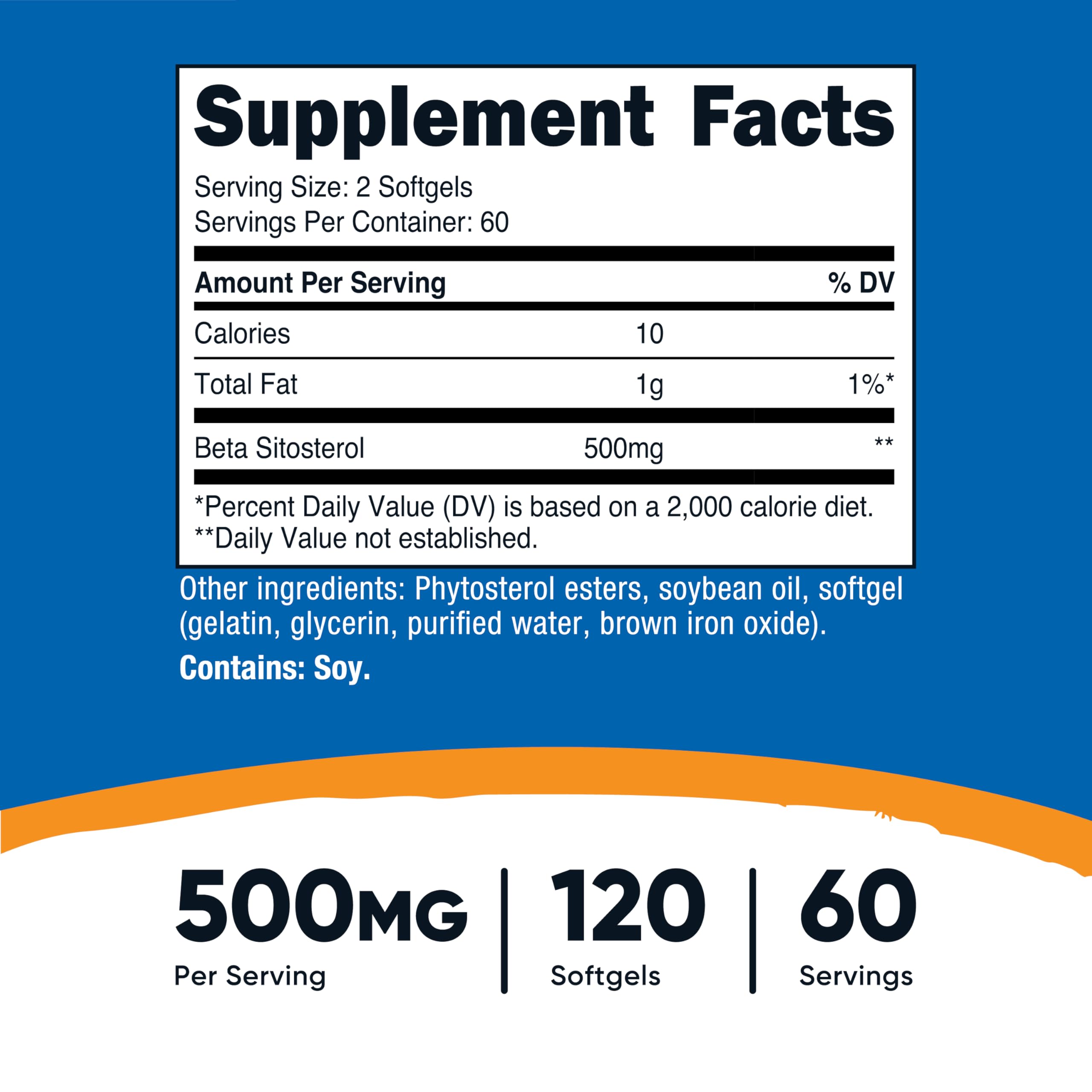 Nutricost Beta Sitosterol softgels close-up showing easy-to-swallow capsules.
