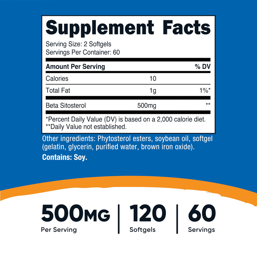Nutricost Beta Sitosterol softgels close-up showing easy-to-swallow capsules.