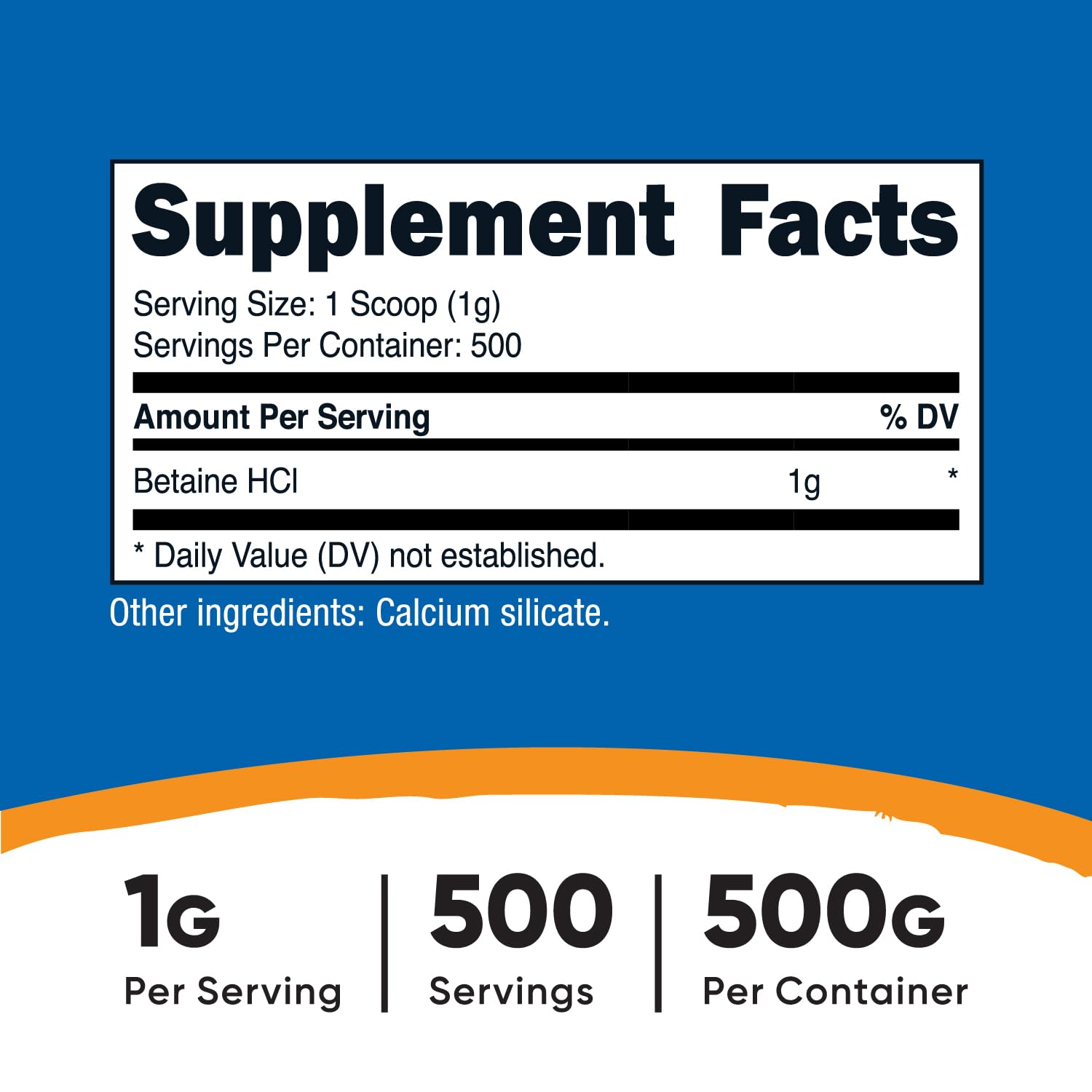 Nutricost Betaine HCl serving scoop highlights easy, measured one-gram servings.