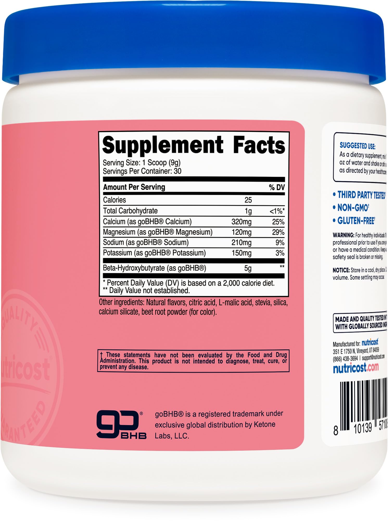 Nutricost BHB Salts Drink Mix 5g serving portion prepared for energy support.