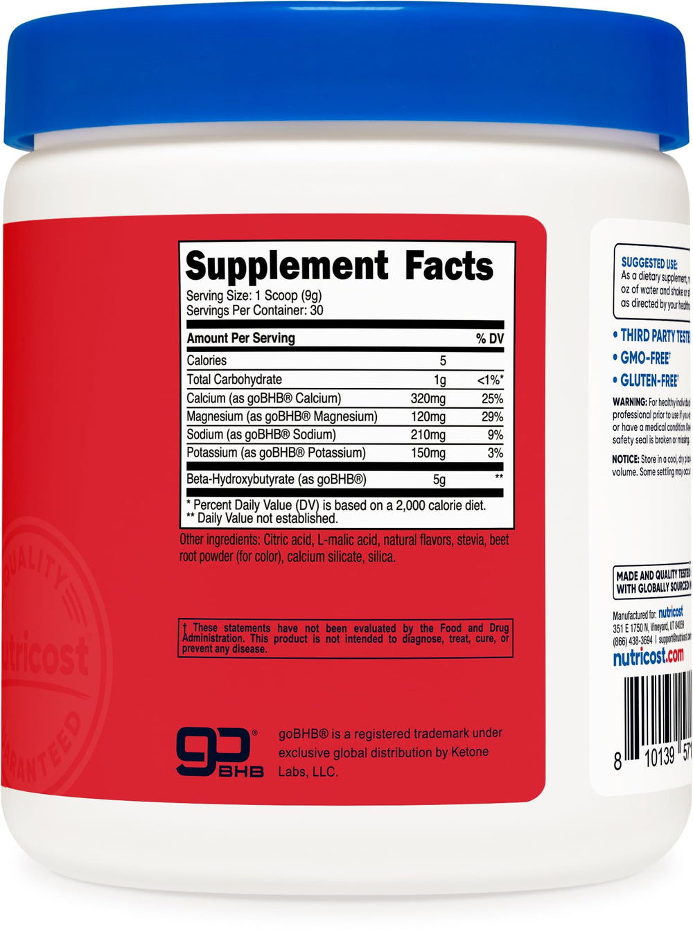 Product label highlights 5g BHB per serving and zero added sugars.
