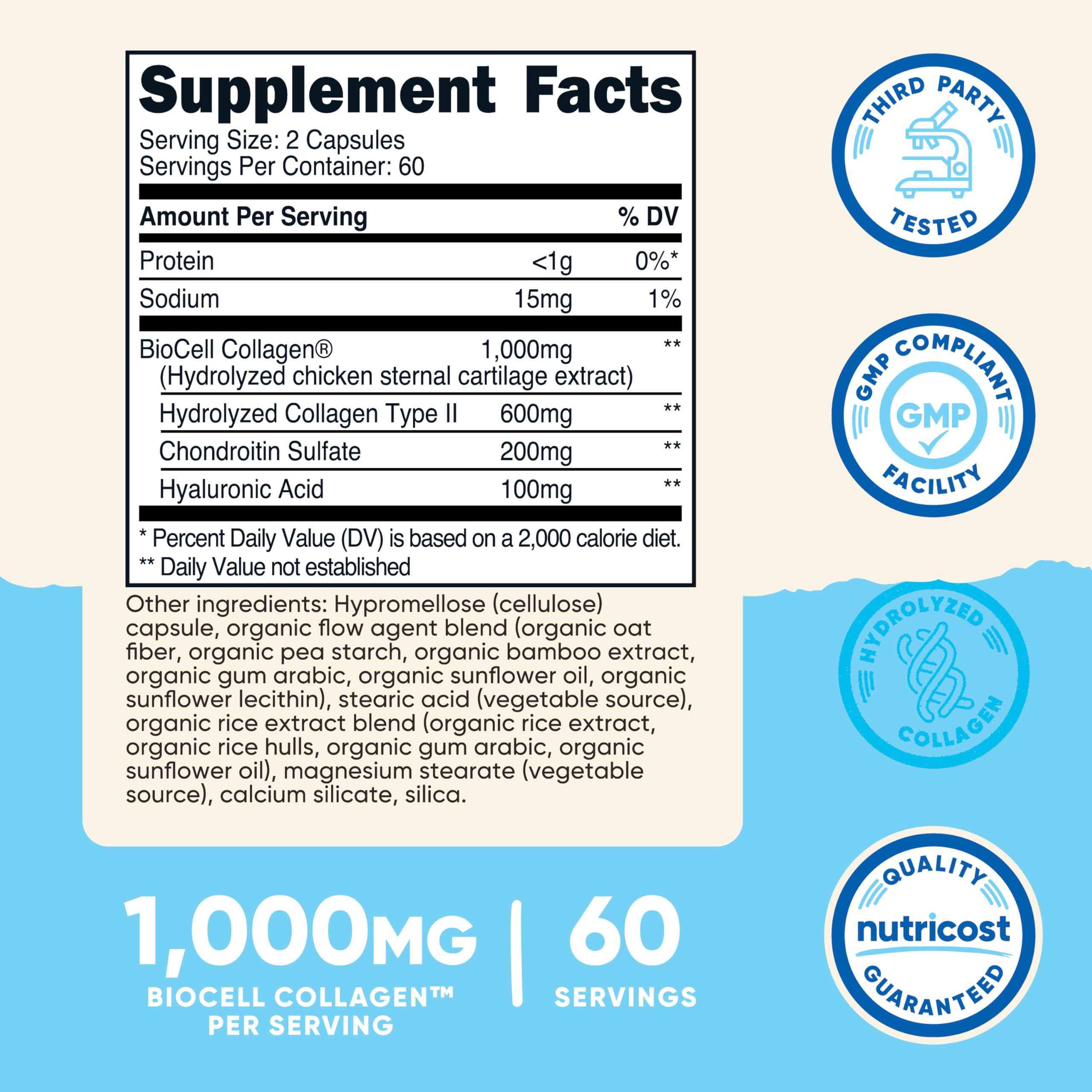 Nutricost BioCell Collagen capsules ready for everyday supplementation.