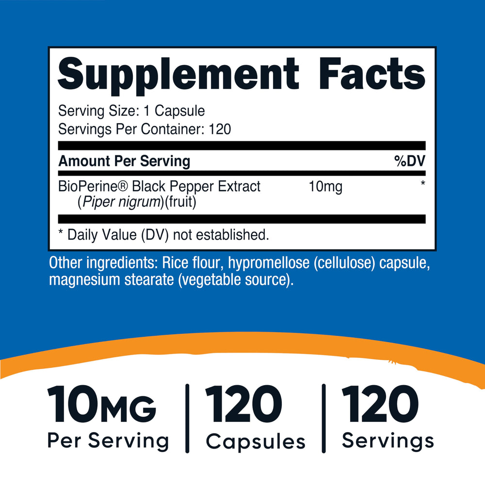 Nutricost Bioperine capsules close-up highlighting gluten-free formula for routines.
