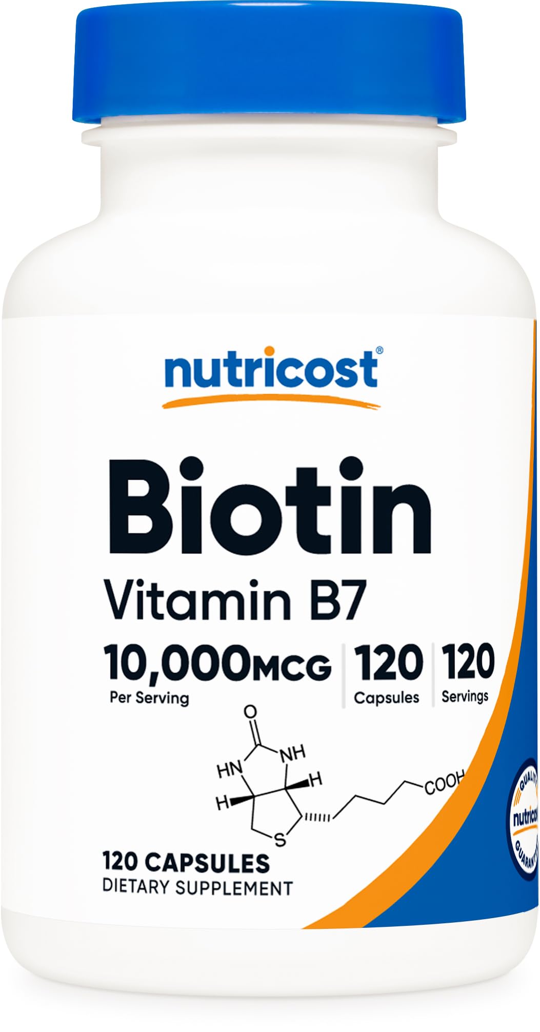 Nutricost Biotin 10000mcg capsule in a bottle for convenient daily supplementation