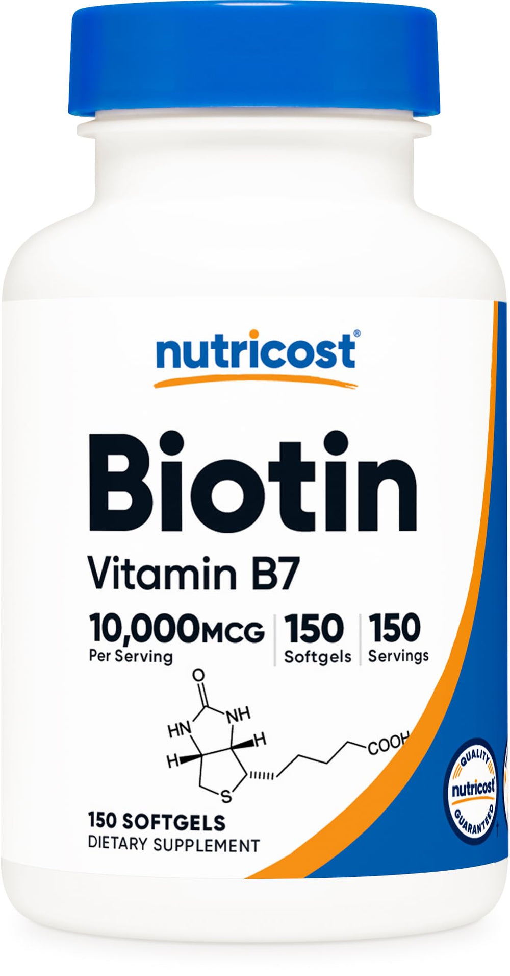 Nutricost Biotin bottle front view highlighting high potency supplement for daily routines