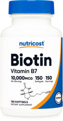 Nutricost Biotin bottle front view highlighting high potency supplement for daily routines
