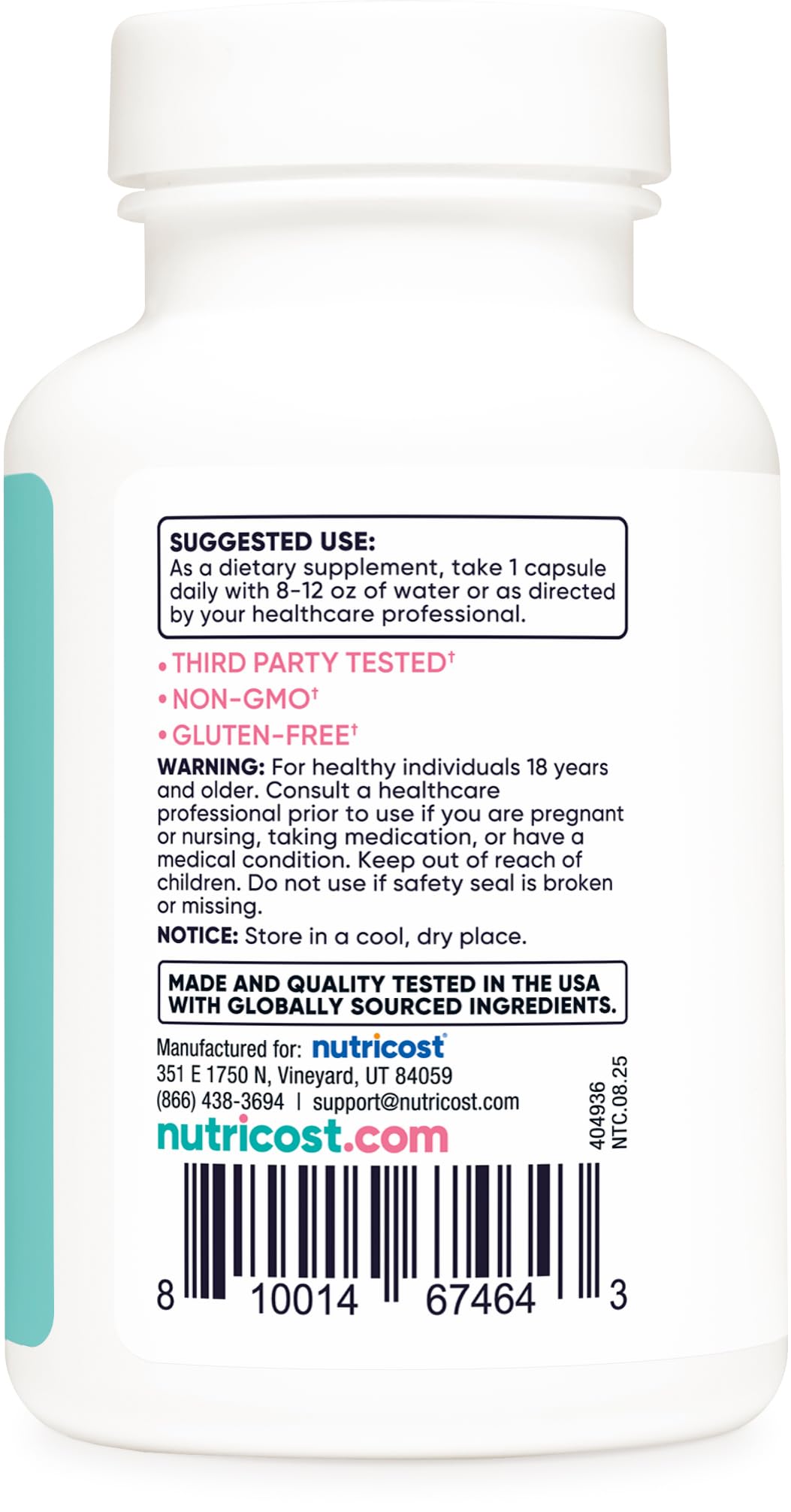 Nutricost Biotin packaging showing gluten-free and non-GMO certifications