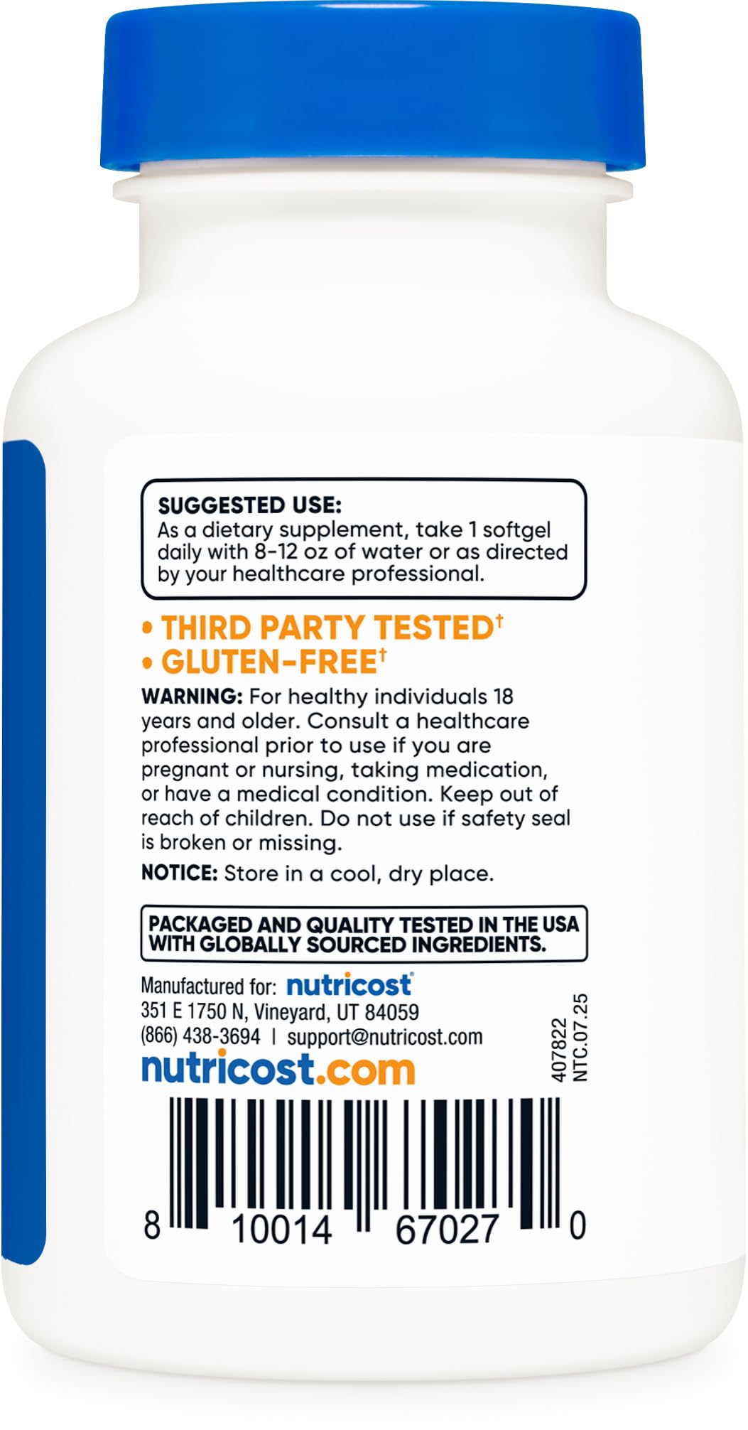 Nutricost Biotin softgel capsules ready for daily intake.