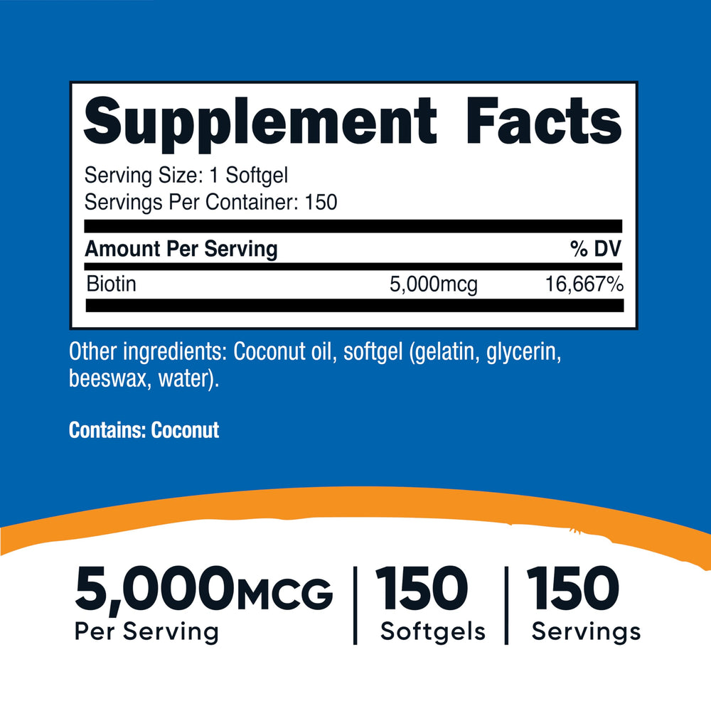 Nutricost Biotin softgels in blister pack highlighting gluten free formula.