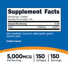 Nutricost Biotin softgels in blister pack highlighting gluten free formula.