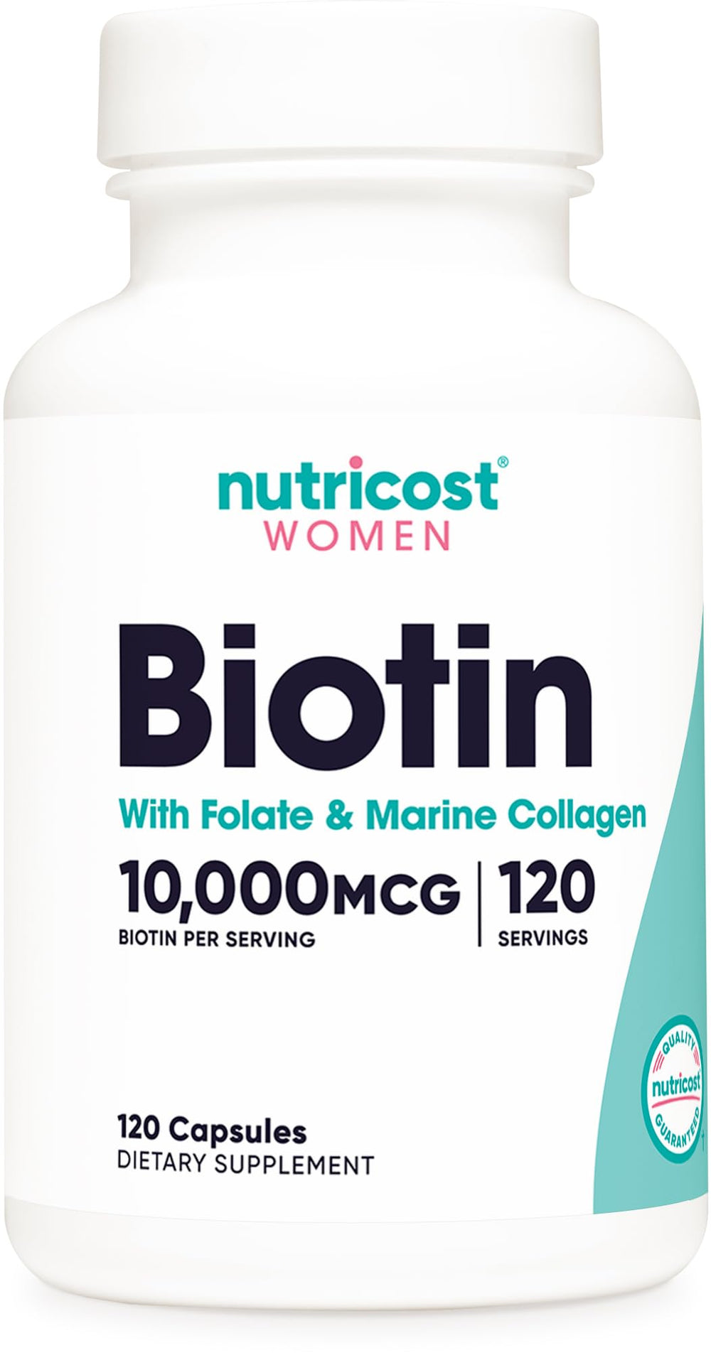 Nutricost Biotin for Women bottle with 120 capsules for daily beauty-support potential