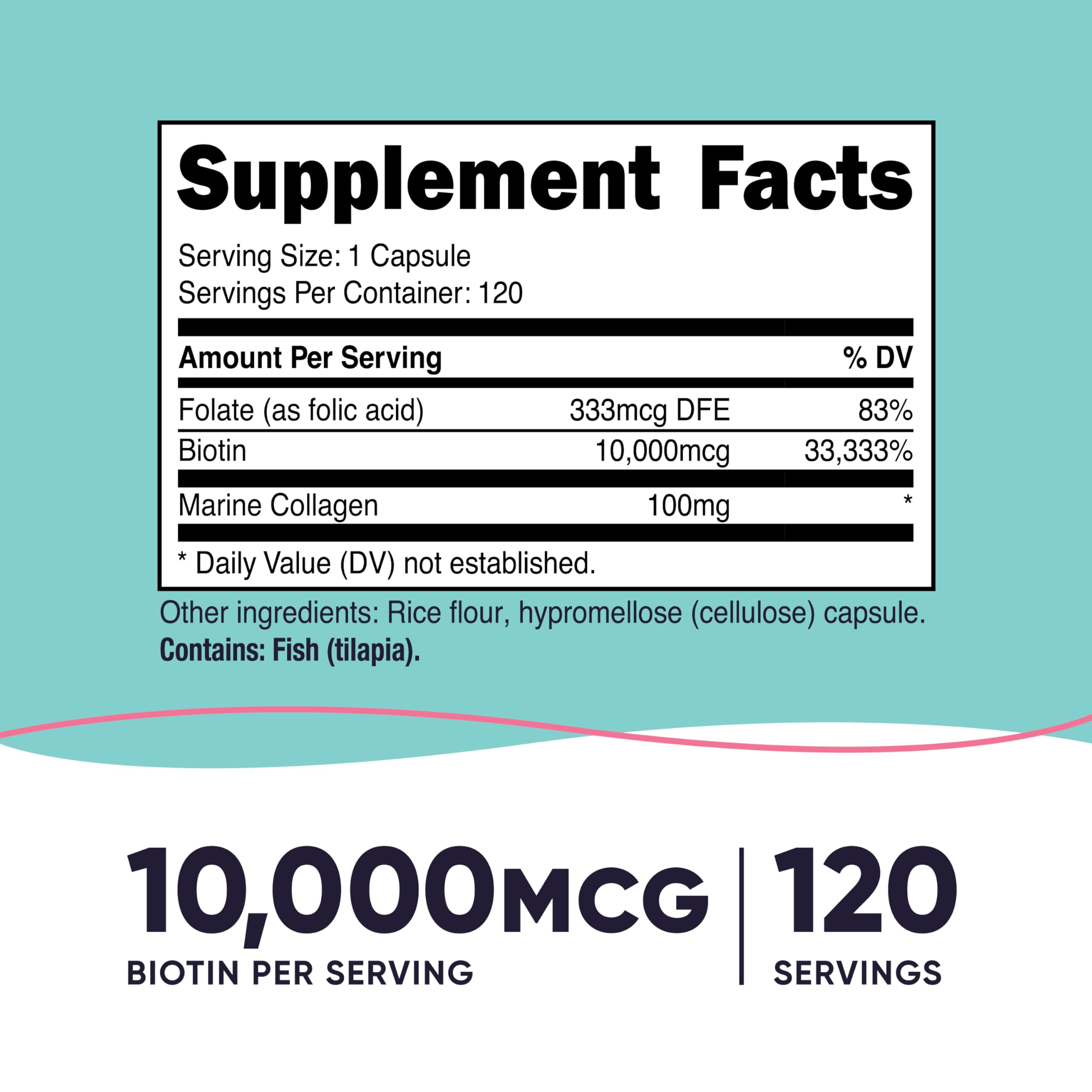 Nutricost Biotin with folate capsules close-up highlighting folate per capsule for nutrition