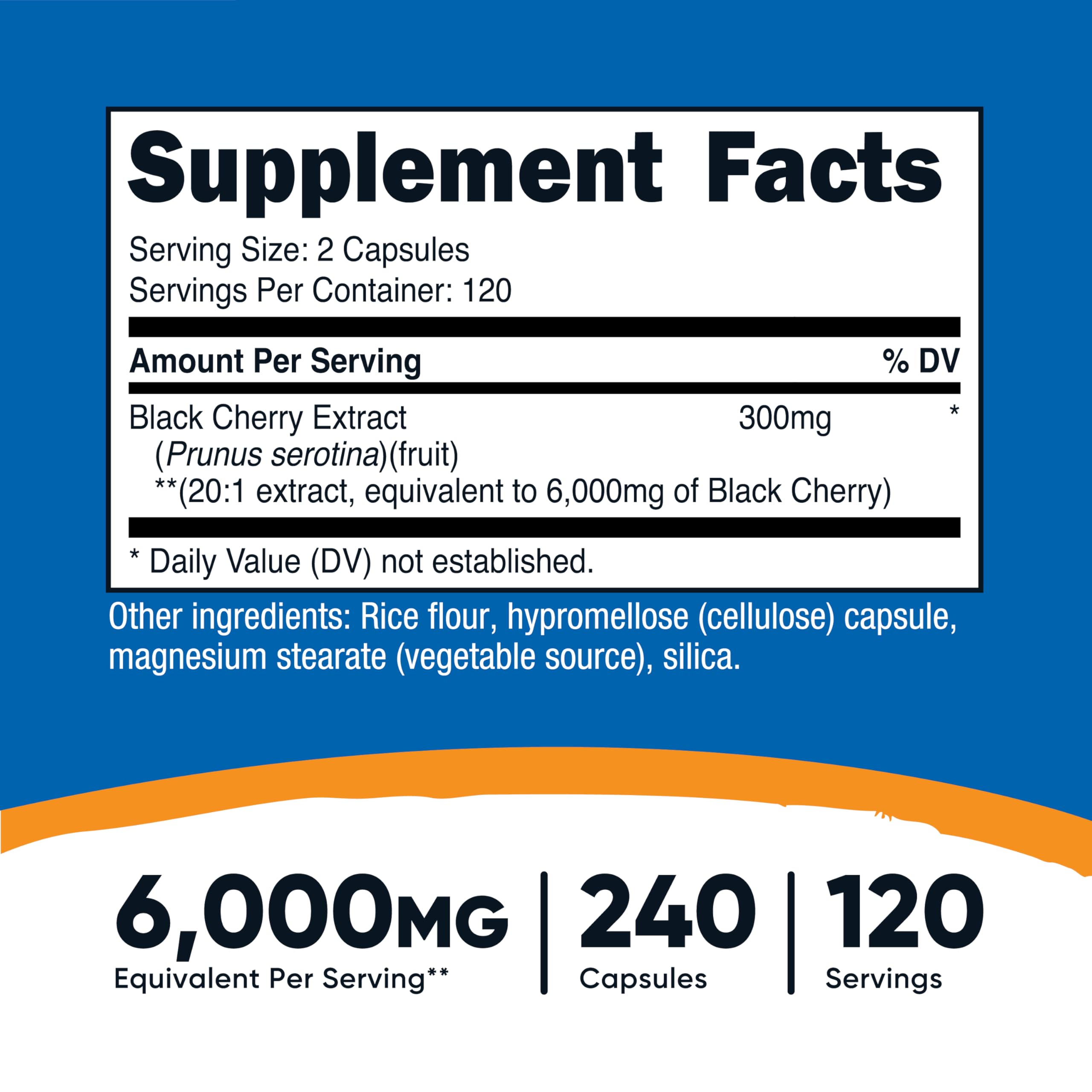 Nutricost Black Cherry Extract label closeup with vegan and gluten-free claims.