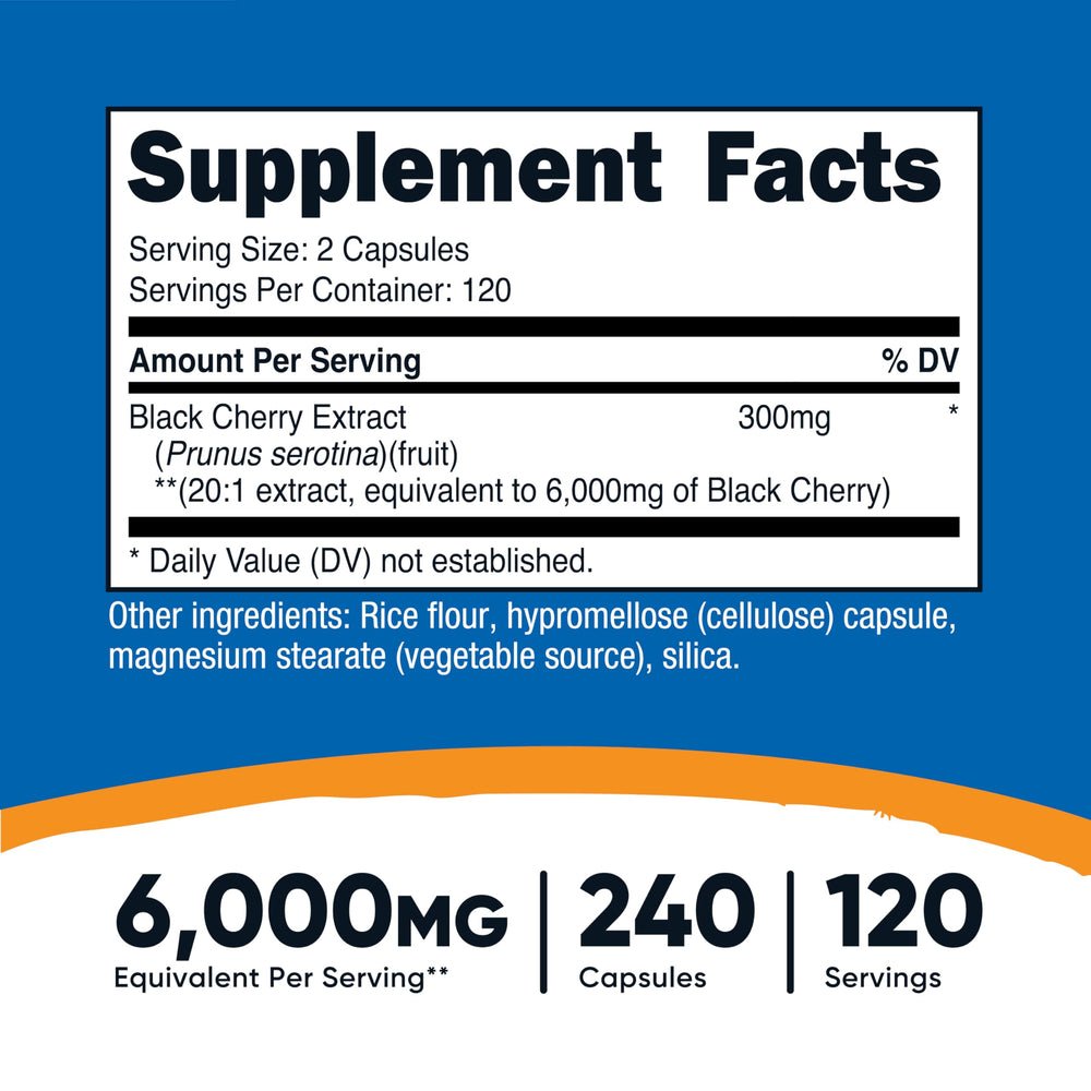 Nutricost Black Cherry Extract label closeup with vegan and gluten-free claims.