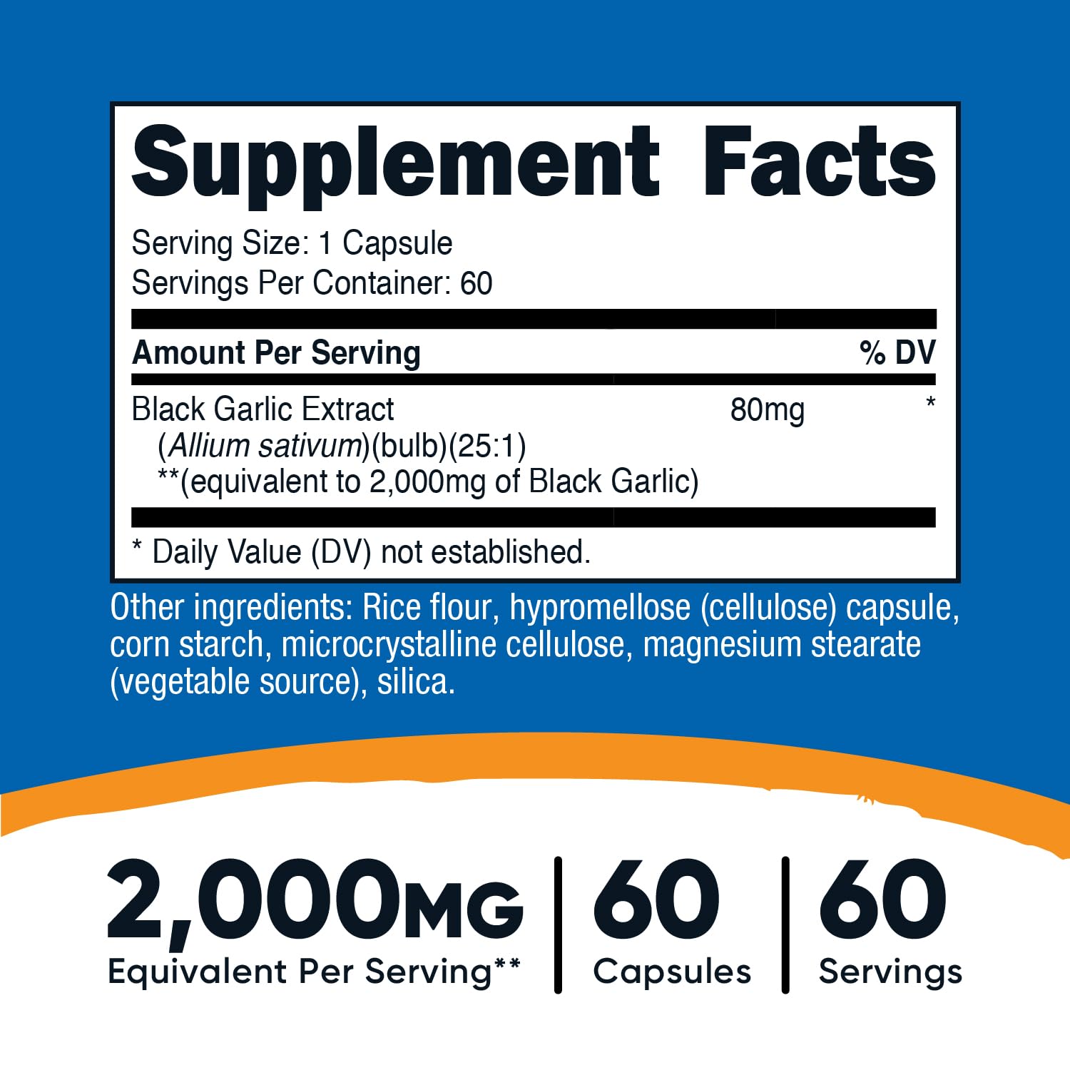 Nutricost Black Garlic capsules close-up for easy dosage visualization.