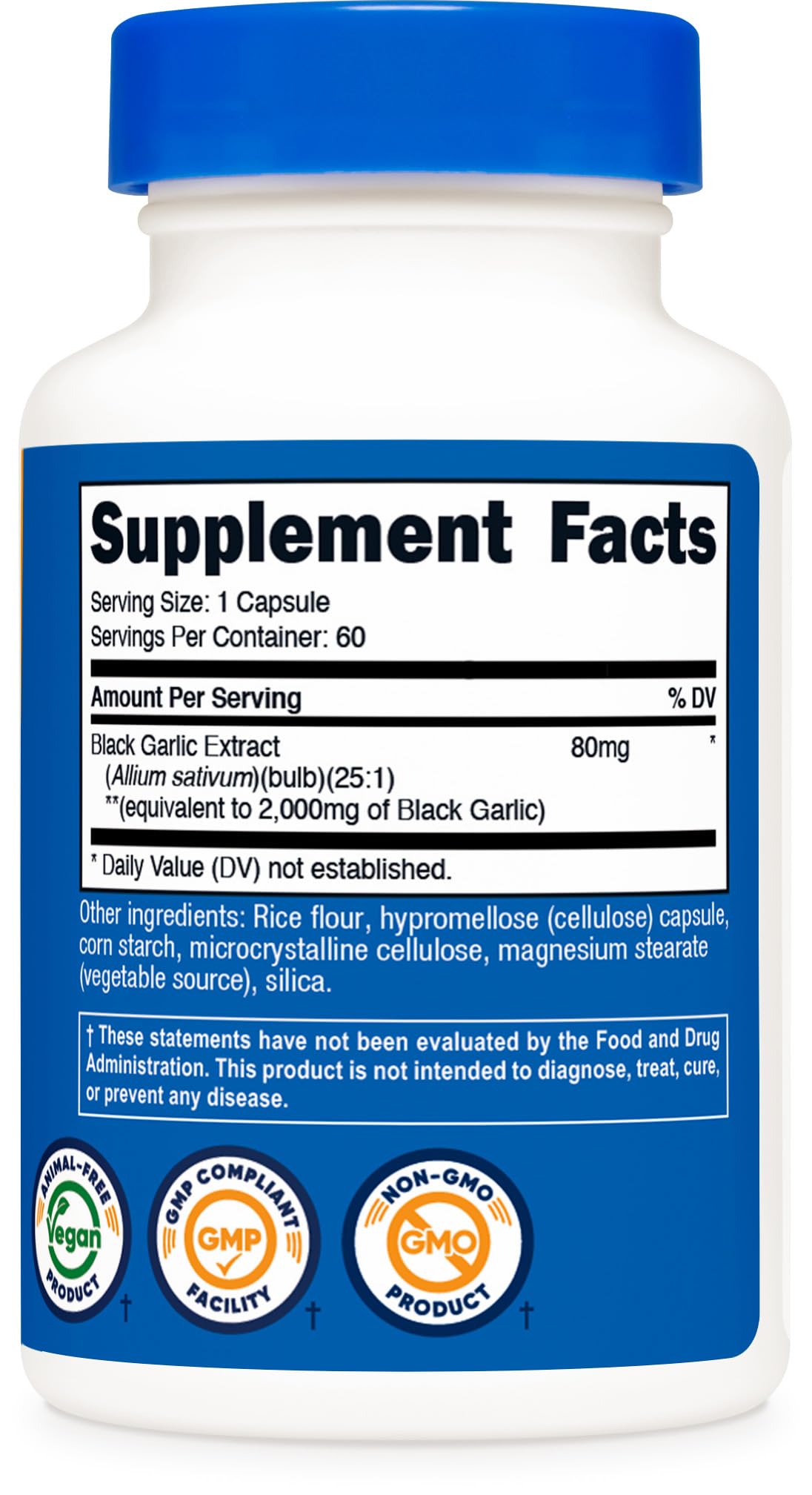 Nutricost manufacturing label shows NSF GMP FDA compliance and quality assurance.