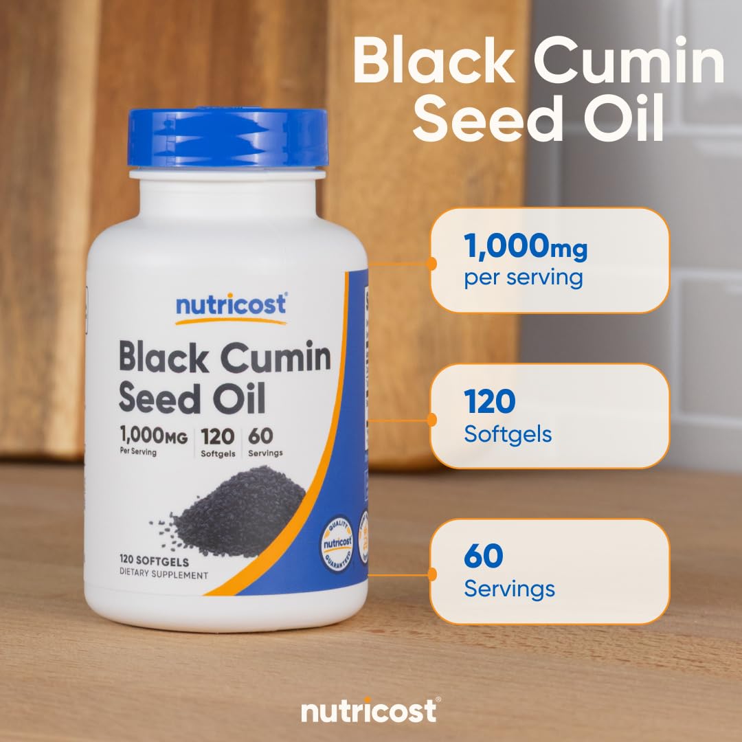 Nutricost Black Seed Oil softgels in hand for easy daily intake