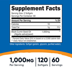 Nutricost Black Seed Oil softgels being poured for a two-capsule serving