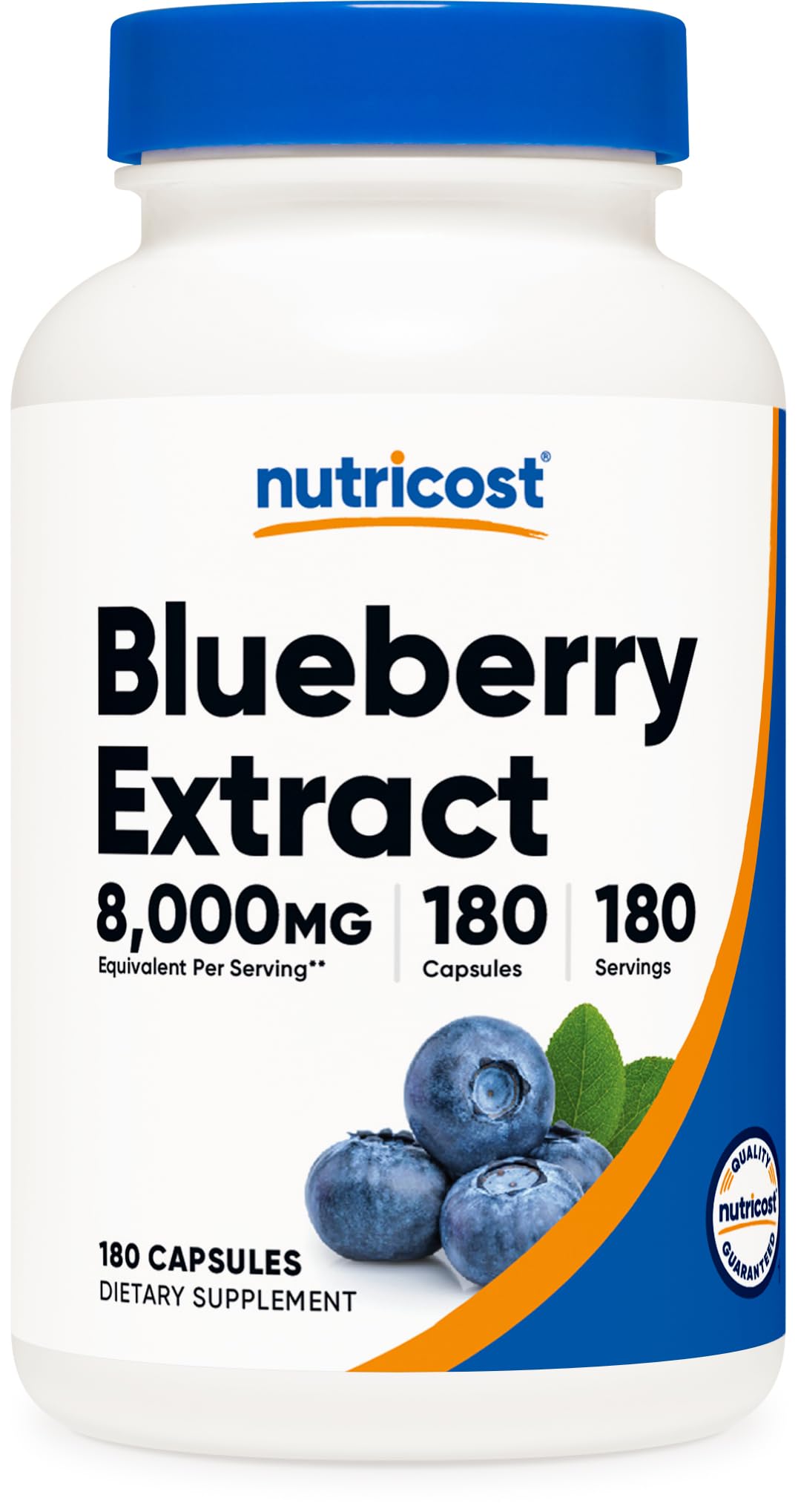 Nutricost Blueberry Extract bottle with 180 capsules for easy daily use