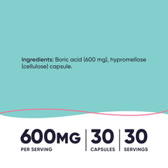 Nutricost Boric Acid 600mg vaginal suppository bottle close-up showing dosage.