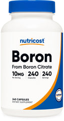 Nutricost Boron Capsules bottle with 10 mg serving for daily support.