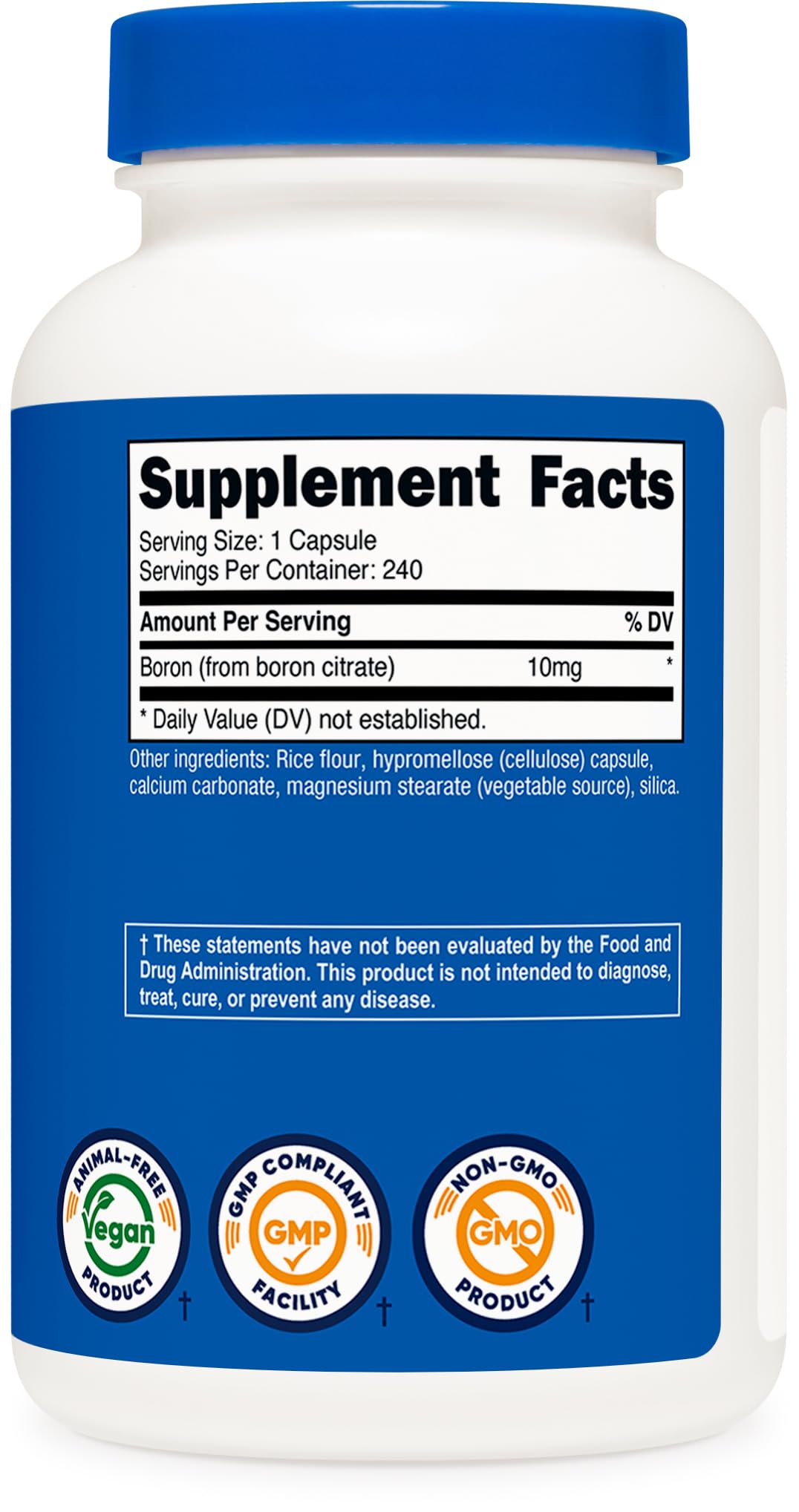 Nutricost boron bottle close-up emphasizes value and servings.