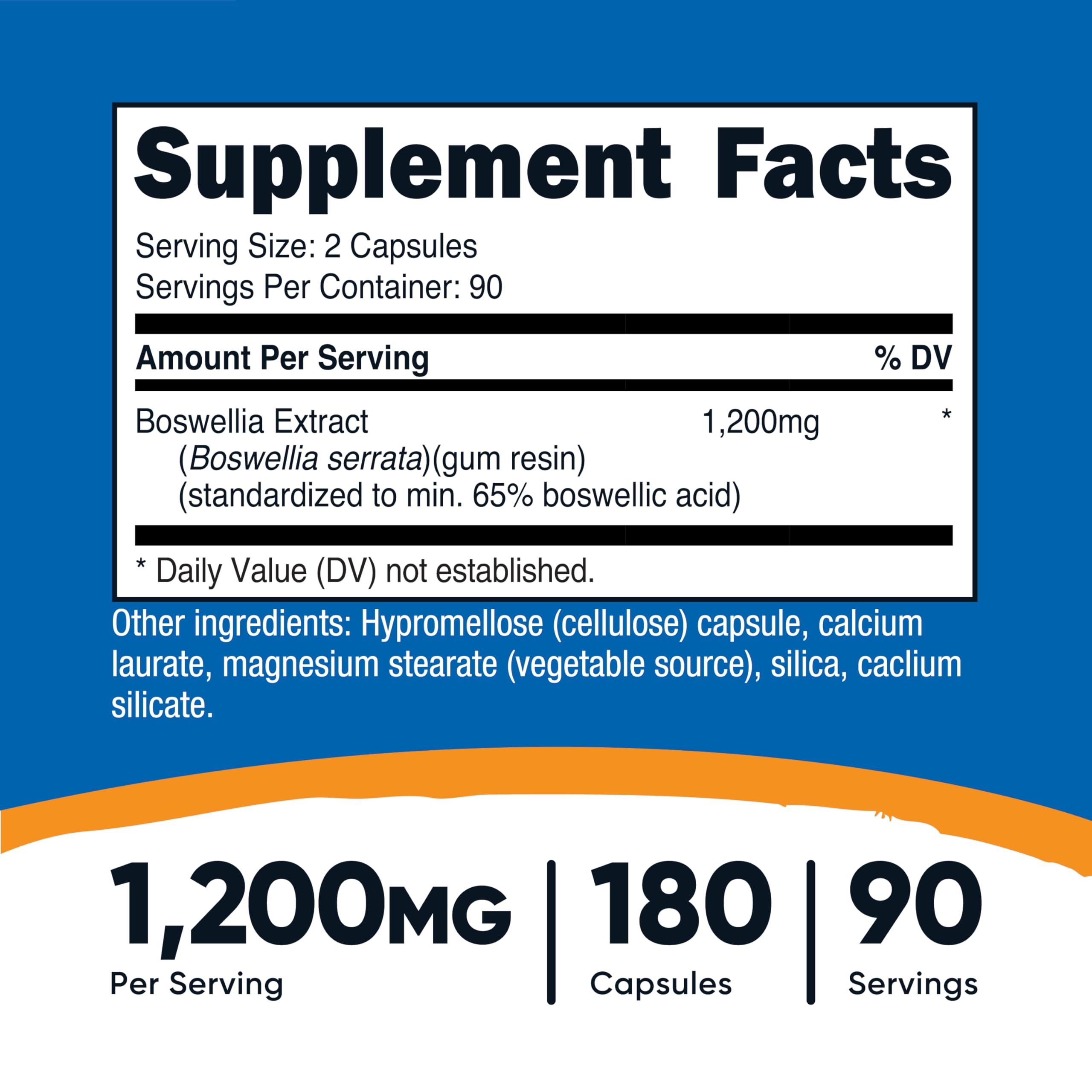 Close-up of Nutricost Boswellia capsules, convenient two-capsule serving.