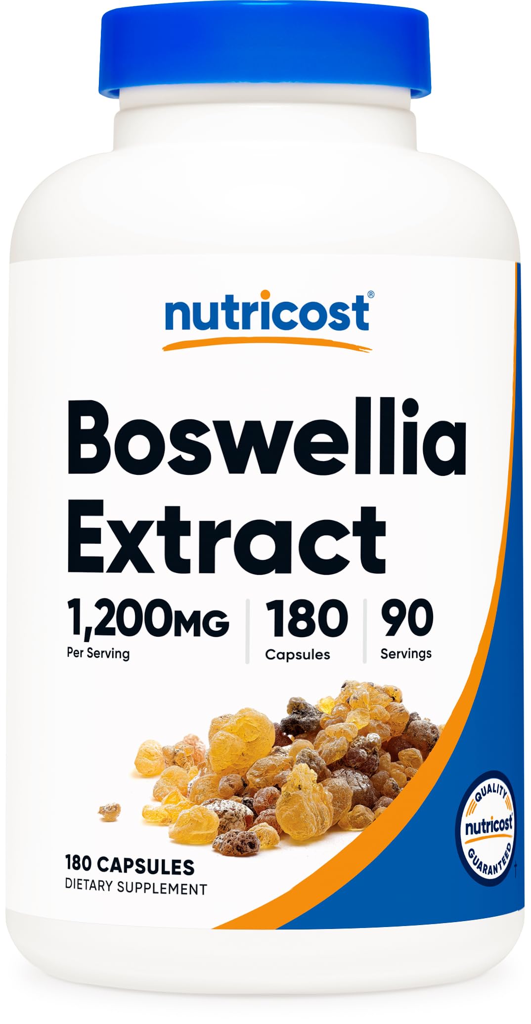 Nutricost Boswellia capsules on a bottle, supports daily wellness routine.