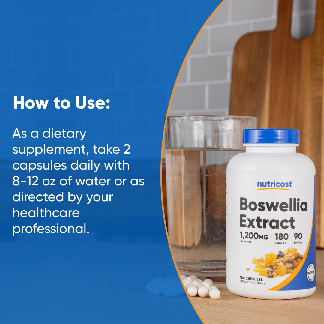 Nutricost Boswellia product line displayed beside supplements for holistic routine.