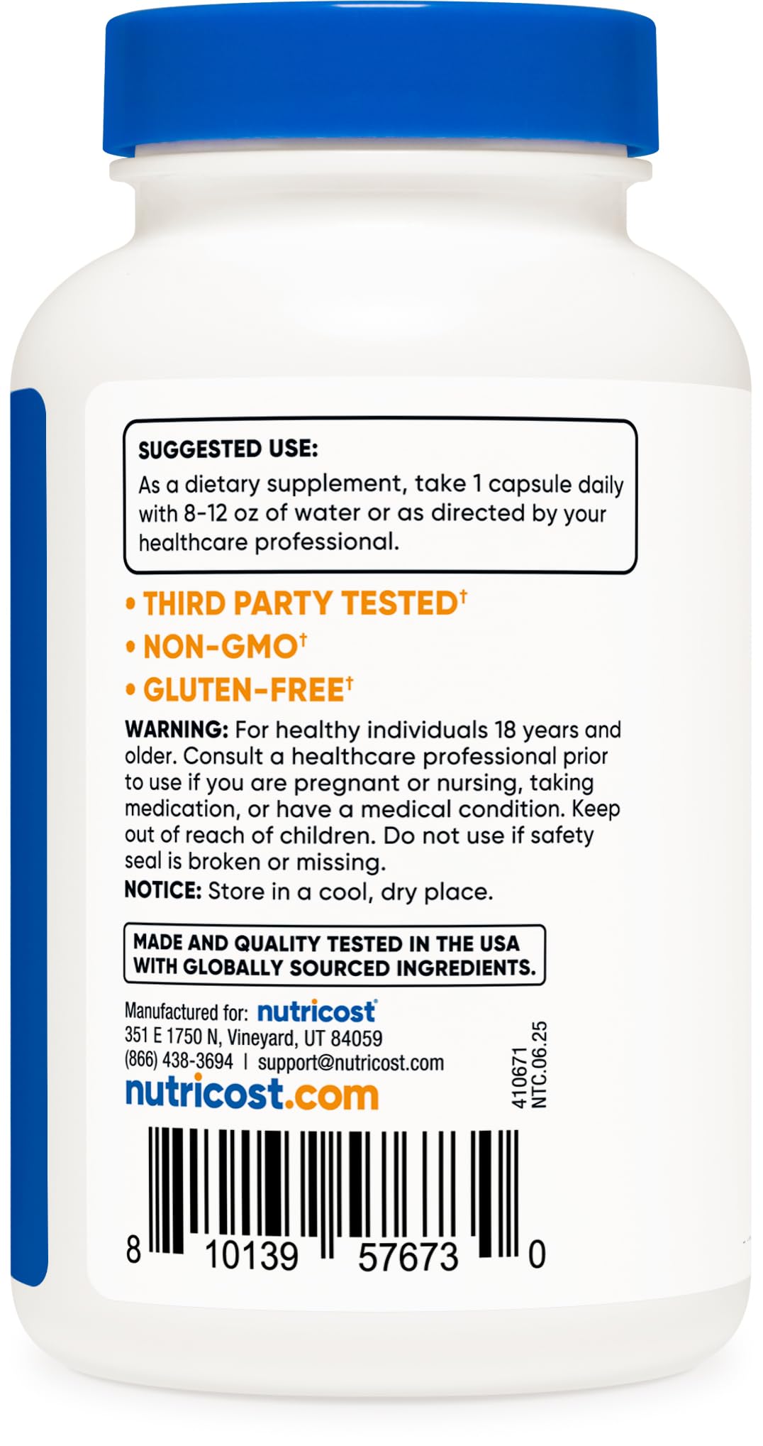Close-up of Nutricost bottle cap and seal indicating quality.