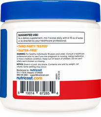 Nutricost bottle label highlights GMP facility and non-GMO certification.