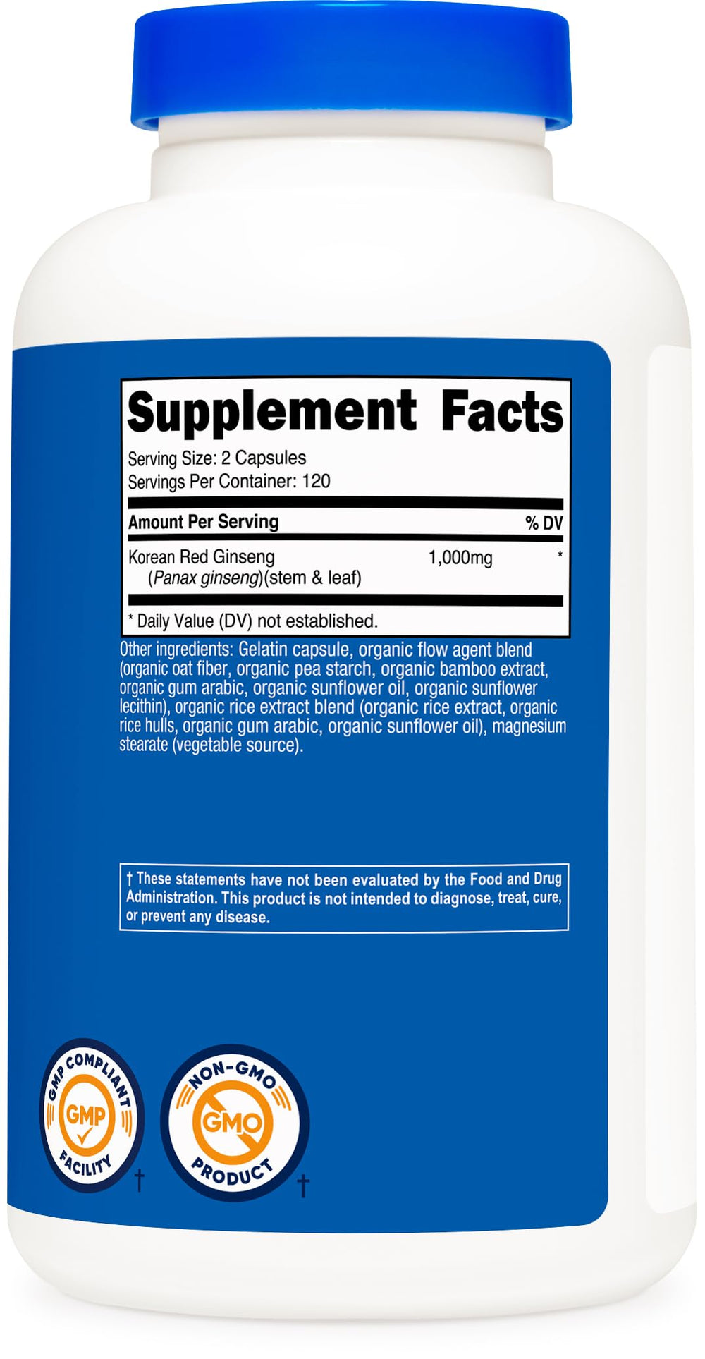 Nutricost bottle side view emphasizing 120 servings in a durable container